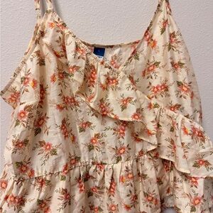 Old Navy Floral Ruffle Blouse - Cream and Orange